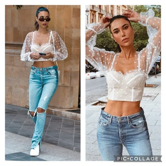 Runaway The Label Chloe White Spot Crop Top Size Medium NWTi - Picture 14 of 15